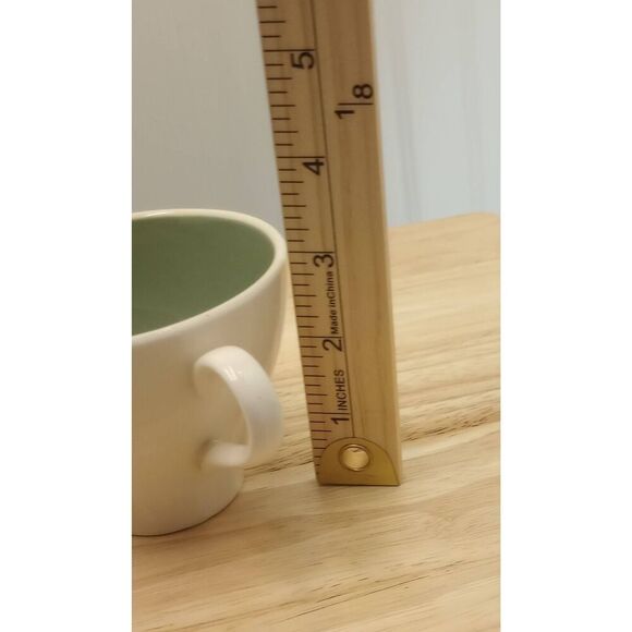 VTG coffee tea mugs cream with bright bold teal inside, unique - set of 2 - Picture 7 of 7